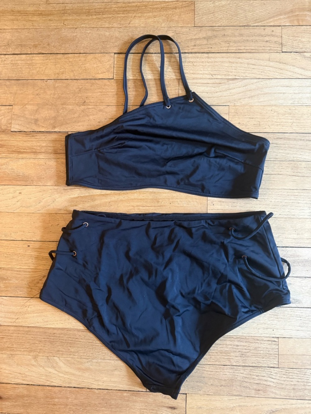 ASOS Black Two-Piece High-Waist Bottom One-Shoulder Top Bikini Set US 12 $60